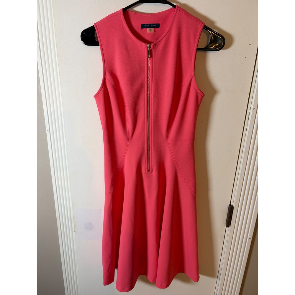 Tommy Hilfiger Womens Coral Pink Sleeveless Zip Front Fit & Flare Dress Size 2